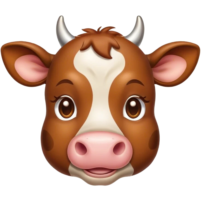 Cinematic Cute Brown Cow Portrait Emoji, Head tilted playfully and inquisitively, featuring a glossy, rich brown hide with a natural sheen, round, sparkling brown eyes filled with gentle curiosity, Simplified yet irresistibly adorable features, highly detailed, glowing with a warm, friendly glow, high shine, affectionate and serene, stylized with a touch of country charm, bright and endearing, soft glowing outline, capturing the essence of a mischievous yet loving cow, so playful it feels like it could moo out of the screen and into your arms! emoji