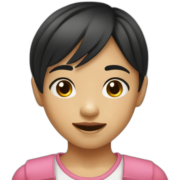 Filipino child girl young with short hair fringe slim lost on front tooth black hair emoji