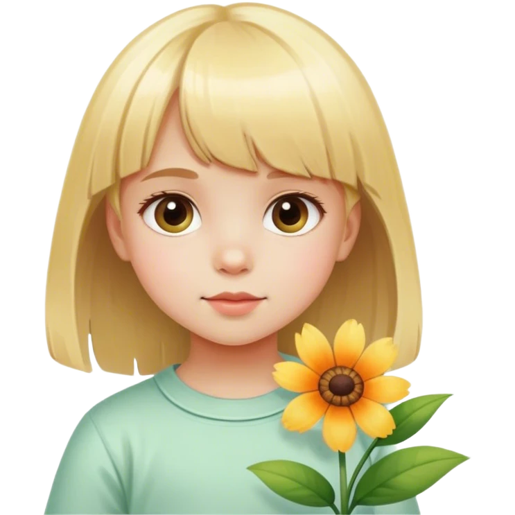  little girl with blonde bangs paints a flower emoji