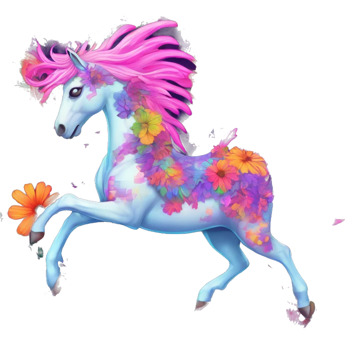 Trippy patchwork Zombie Pegasus unicorn psychedelic flowers floral groovy art neon rave raving emoji