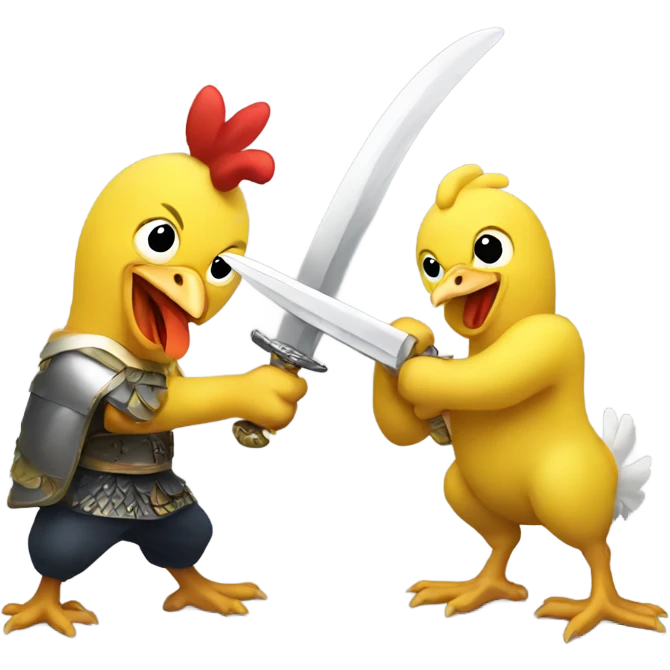 Chickens sword fighting using bananas emoji