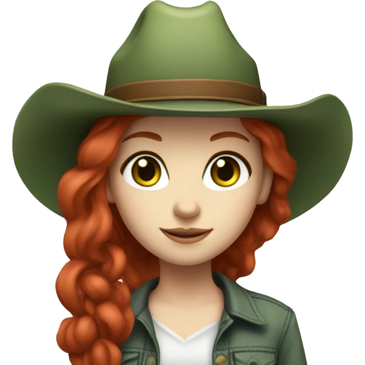 pale skin girl with red hair and green eyes in a cowgirl hat emoji