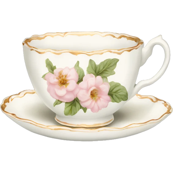 White teacup with baby pink floral antique print  emoji