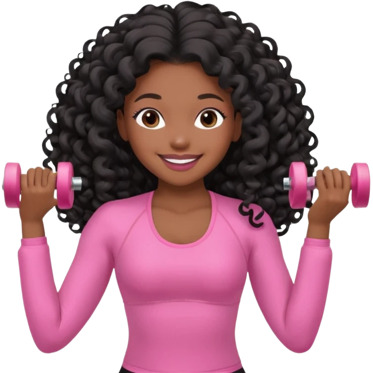 black birthday girl long hair, blow out curls, pink pilates outfit emoji