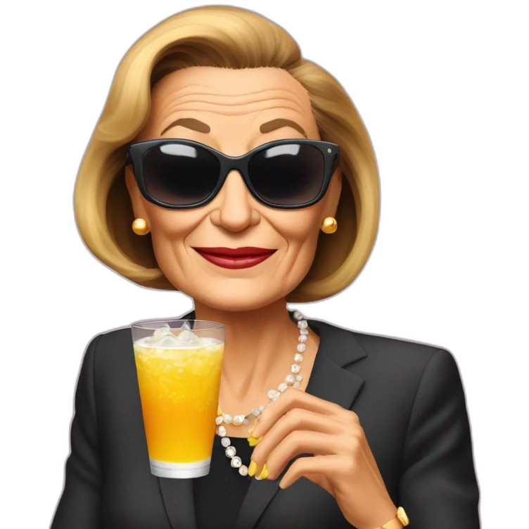 Bernadette Chirac with sunglass with a drink emoji