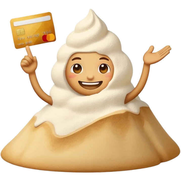 happy emoji with credit cart in his hand and little hill of flour next to him emoji