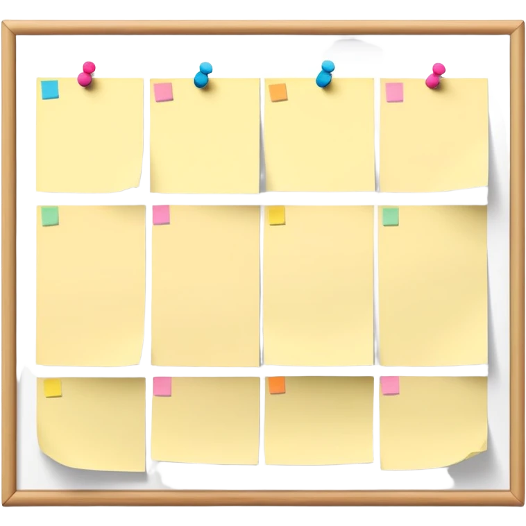 bulletin board with just a few sticky notes pinned to it, minimal emoji