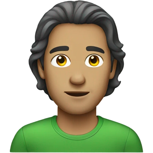 Shoulder length hair green t shirt man emoji