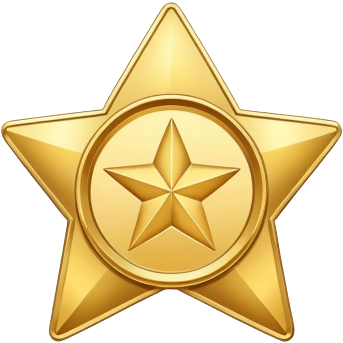 JUST THE CIRCLE golden medal in star shape, central empty space, details in border, golden emoji