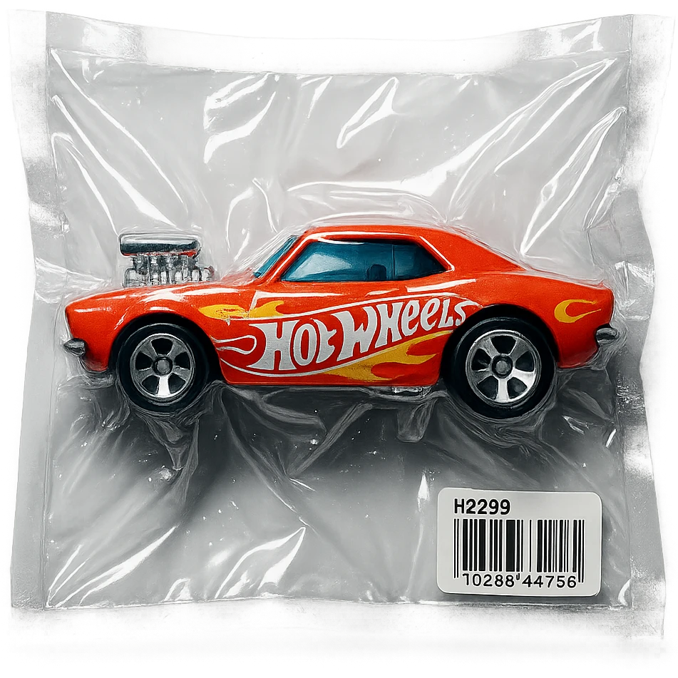 Hot Wheels toy car, bright colors, glossy, vacuum-sealed style emoji