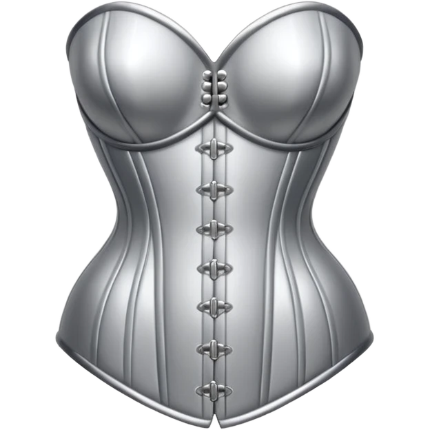 A luxury corset emoji made of silver chrome, smooth metallic curves, minimal fashion silhouette, glossy reflections, sensual high-end aesthetic, iOS emoji style, centered, clean white background emoji