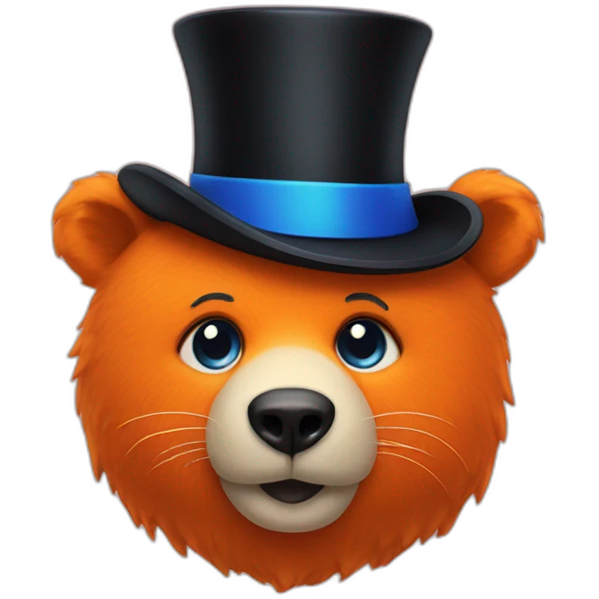 orange bear with tiny black top hat and blue eyelash emoji