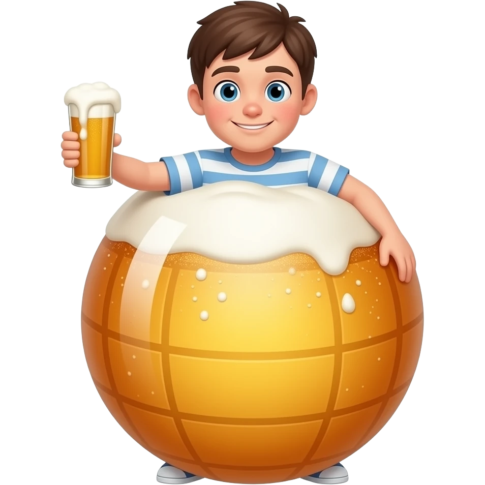 Zrób chłopak 15 latek z piwny brzuchem kształt jak piłka twarty brzuch i bardzo ogromny brzuch i trzyma piwo emoji