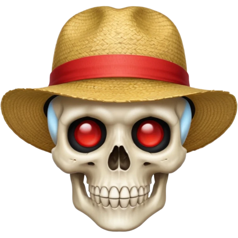 I want skull wear strow hat and the eyes is black and circular and strow hat have ret strip emoji