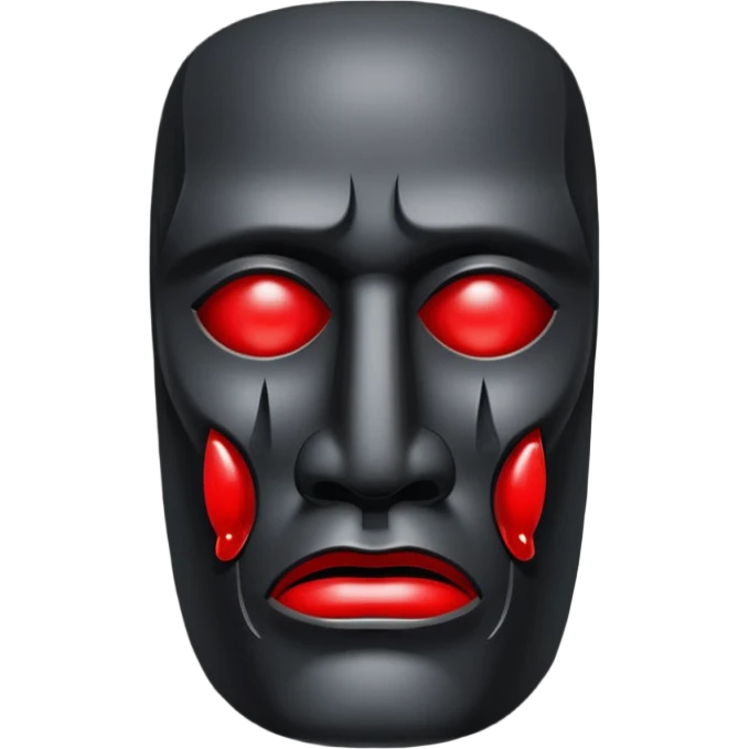 A cursed black obsidian Moai mask with red blood tears emoji