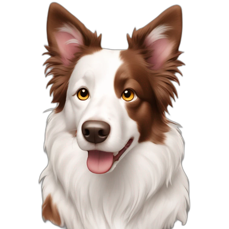 white red merle border collie with brownish spots and different eyes emoji