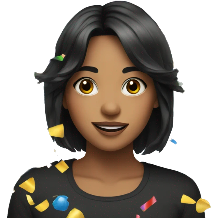 Girl with black hair with a party hat and confetti  emoji