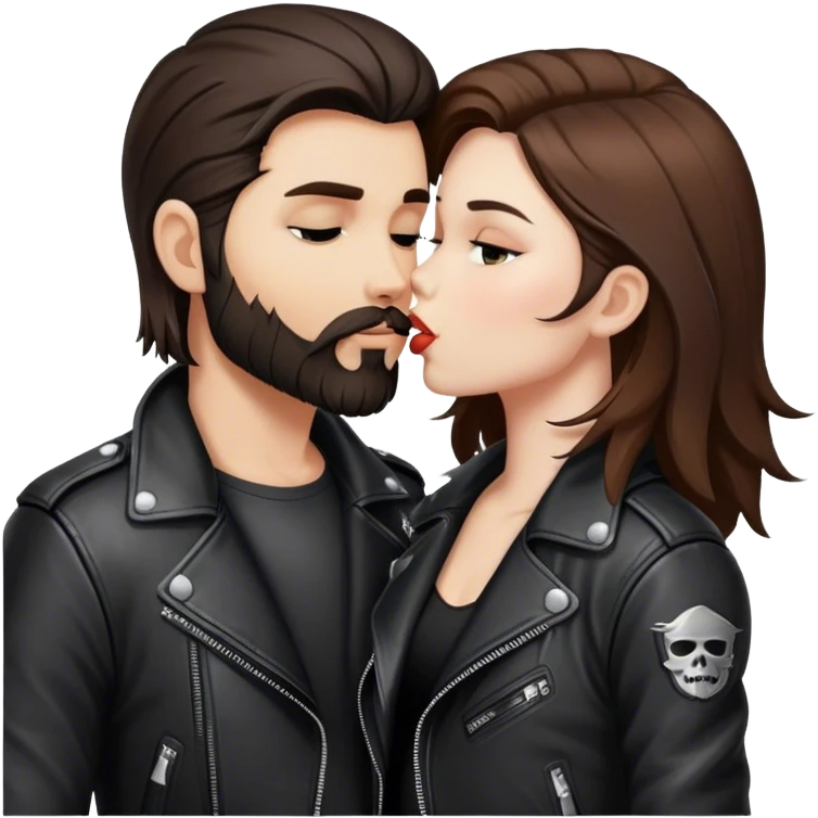 A rocker girl with kissing a brunette boy with a beard and leather jacket  emoji