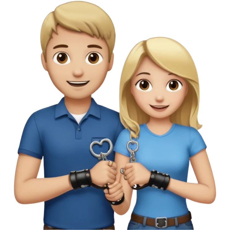 a blonde girl holding handcuffs with her brown haired boyfriend  emoji