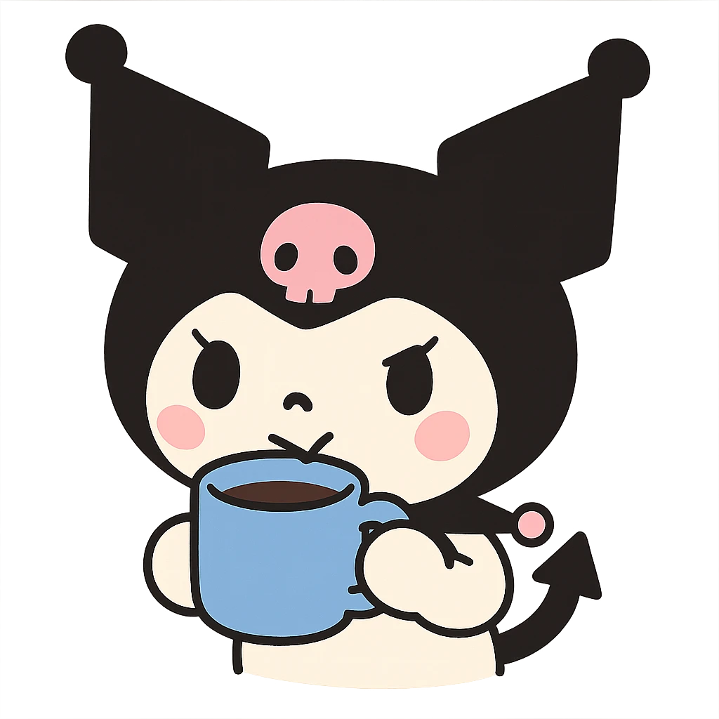 Kuromi character drinking coffee emoji