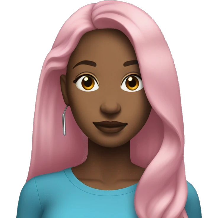 Pretty black woman long hair listening to AirPod max earbuds pink top emoji