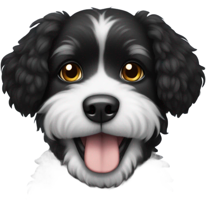 Black fluffy dog with white patch on chest emoji