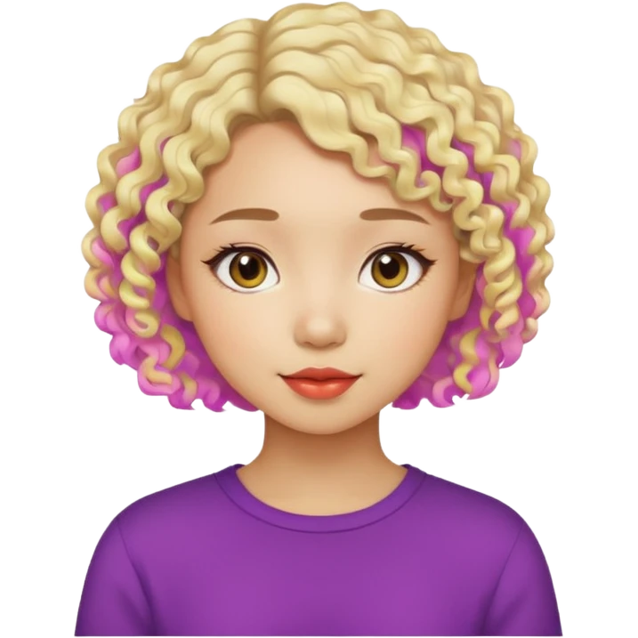 modern Asian girl doing graphic design, short curly light blonde hair, loves colors, creative vibe emoji