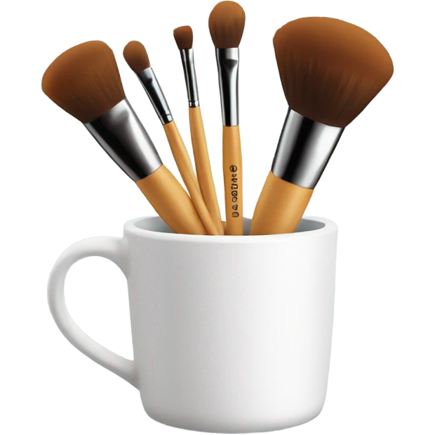 Realistic makeup brushes and sponge in a white cup holder emoji