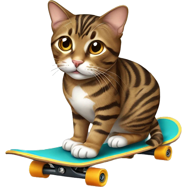 Brown tabby cat on skateboard no white emoji