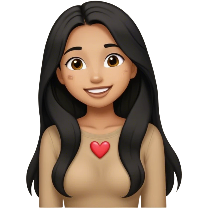 Tan girl with black long hair classy kisses smiles and cute outfit emoji