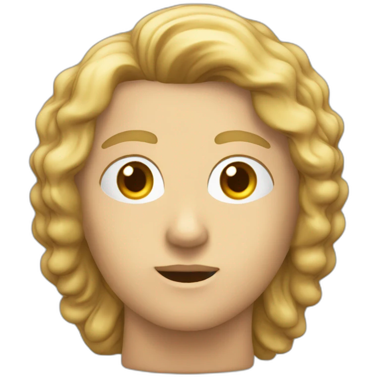 cara de una estatua esculpida con un rostro serio con el cabello medio largo hacia atras con rasgos de una persona cercana a los 50 años pidiendo silencio emoji