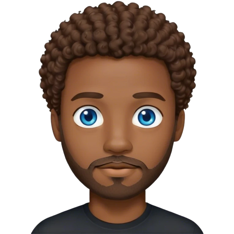 black man with brown curly hair and blue eyes facial hair black shirt emoji