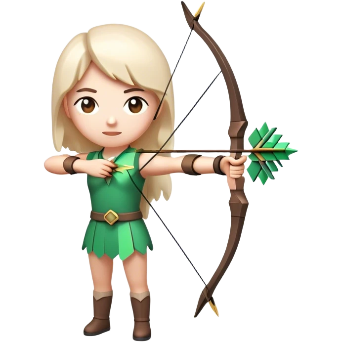 Clash of Clans aesthetic: Cinematic Playful Pixel 3D Bow & Arrow Portrait Emoji, rendered in a 3D vector-style similar to standard emojis with minimal shading and bold, simplified shapes. A compact, distinct form with signature details, softly glowing with a pixelated adventure charm. Simplified yet unmistakably iconic, highly detailed and consistent, glowing with a soft radiance and high shine. Stylized with a touch of classic pixel-art charm and a soft glowing outline, capturing the essence of a beloved gaming relic with a friendly, playful manner! emoji