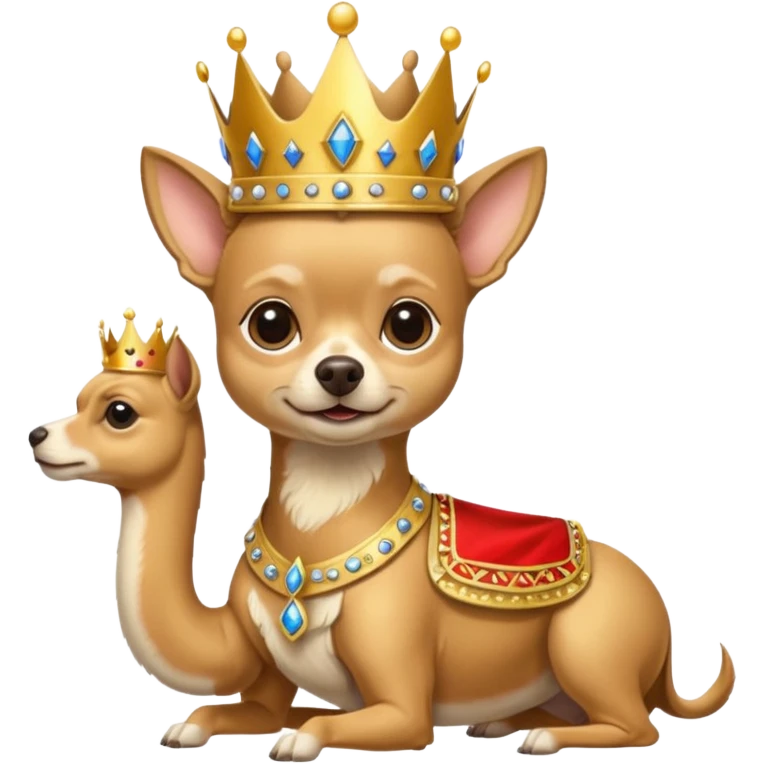 Perro chihuahua color camel con ropa de Rey. emoji