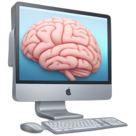 iMac with brain on screen emoji