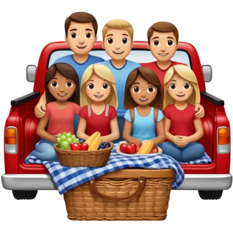 People having a picnic in the back of a red pick up truck emoji