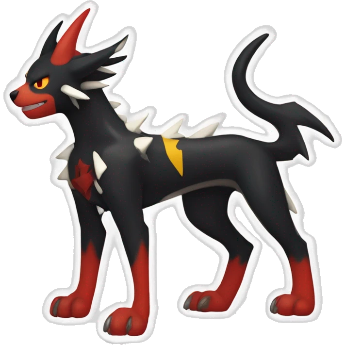 Black Cool Edgy Litten-Houndoom-Luxray Fakémon Digimon with Red and white Edgy markings, full body, outlined emoji