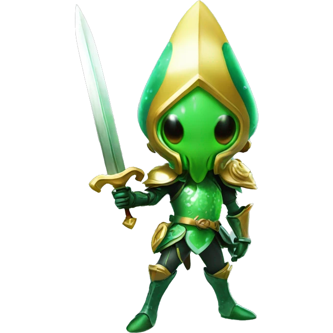 green splatoon squid warrior with knights sword and shield emoji
