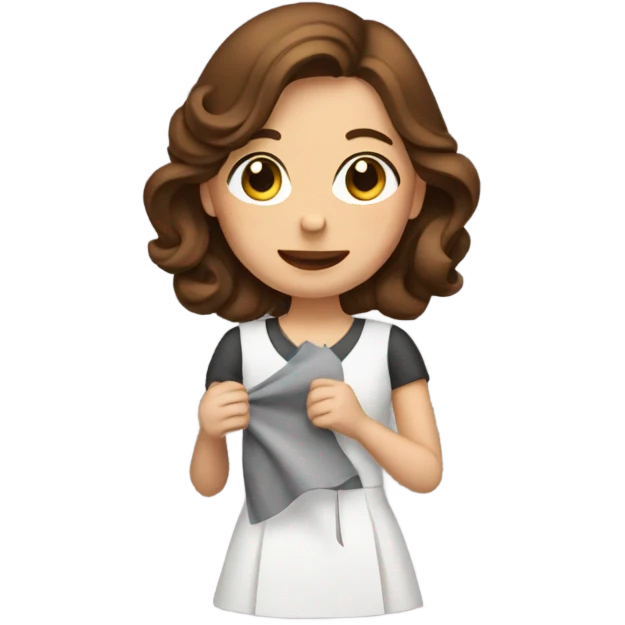 Woman with brown hair sewing a dress emoji