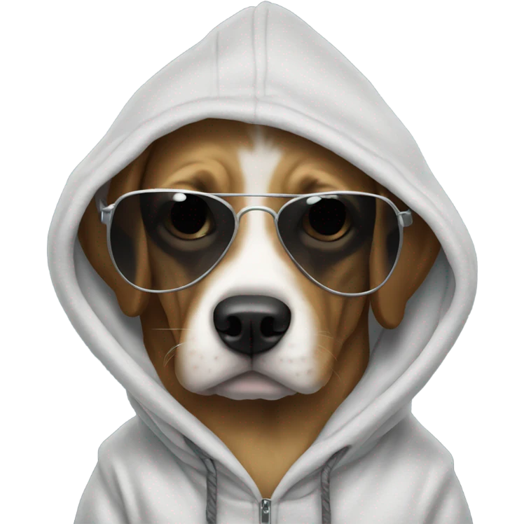 Dog wearing a hoodie and sunglasses emoji