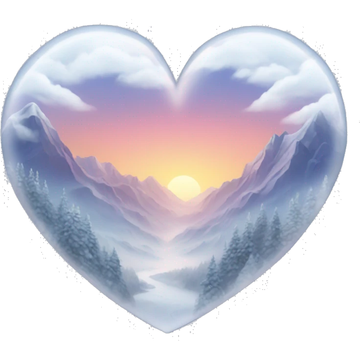 A transparent heart with mountains inside it winter  emoji