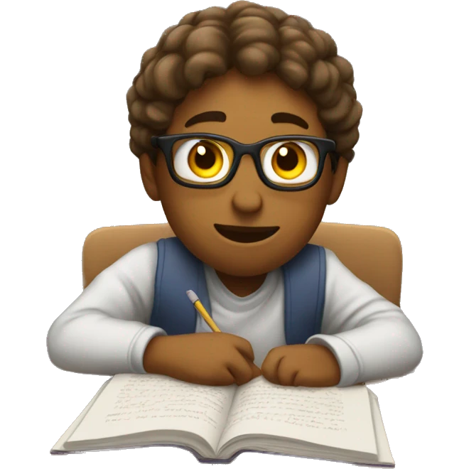 Student sitting at desk reading a poem emoji