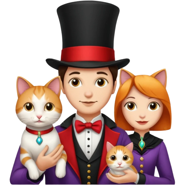 magician couple and their pet cat emoji