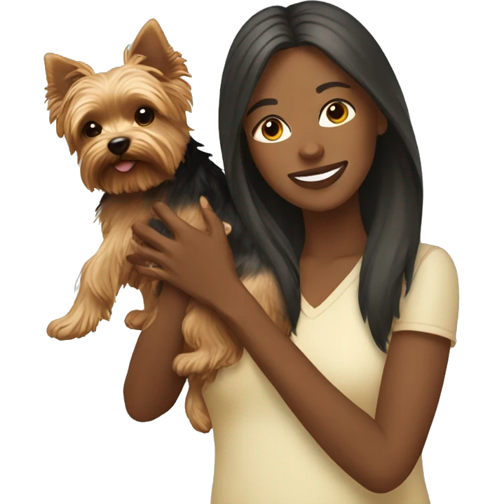 Woman  holding yorkie in sunlight emoji