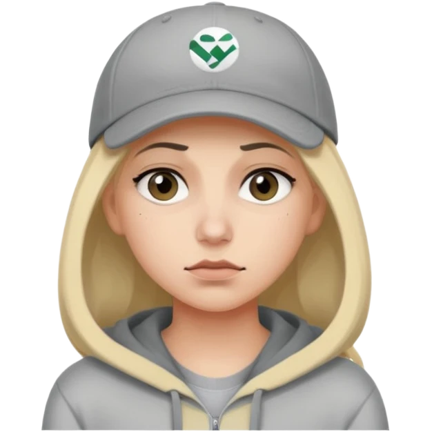 Female tech developer going back to work after christmas holidays, looking tired and wearing a hoodie and a baseballcap that says "SVT Nyheter" emoji
