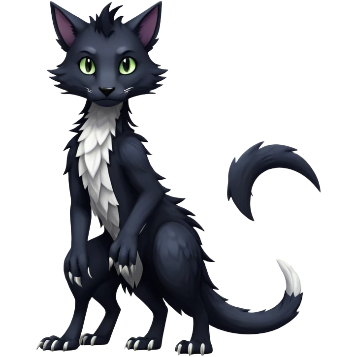 dark cool edgy feline-vernid-sergal-fursona animal creature with a tufted tail full body emoji
