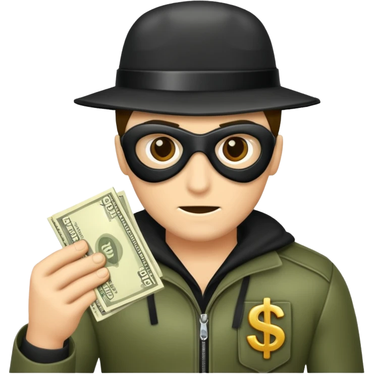 Robber with money na mão direita  emoji