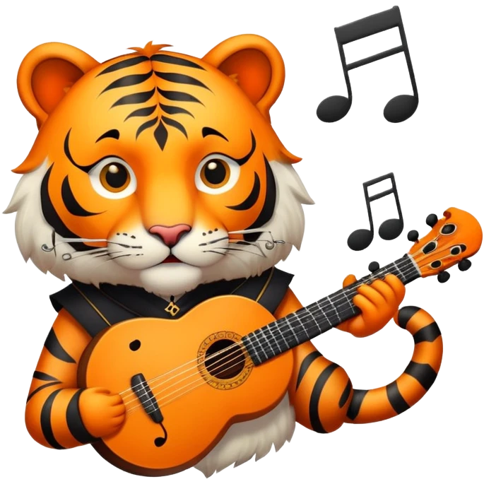 bard tiger face with lute and musical notes for Twitch emote emoji