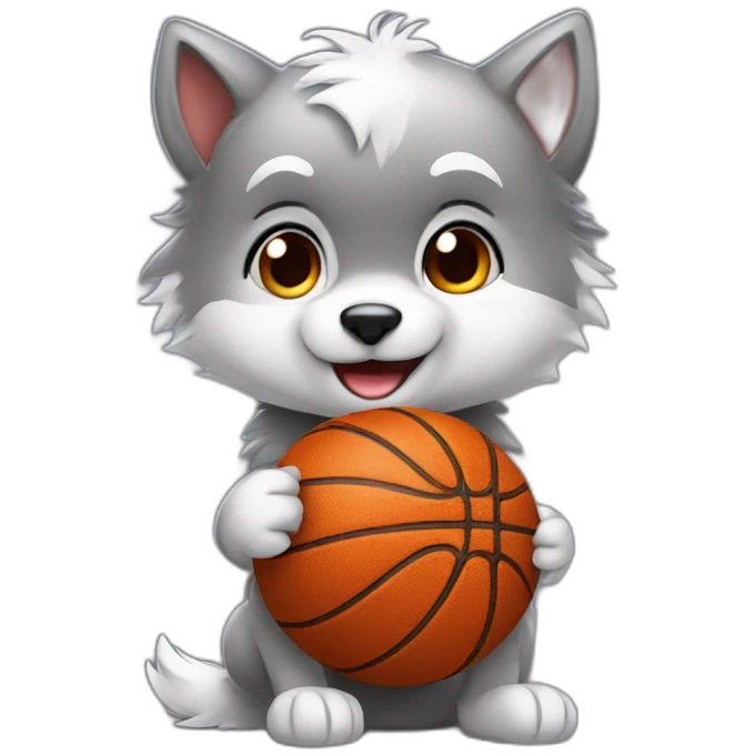 cute baby wolf with basketball emoji