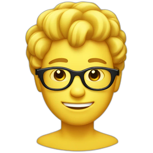 Yellow circle head With a cheerful expression with black eyes black glasses Hair on the head iOS version  emoji